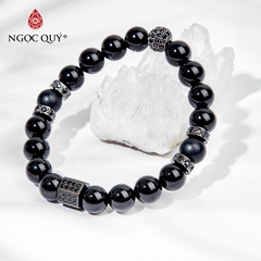 Vòng tay phong thủy đá obsidian phối charm đính đá hạt 8mm