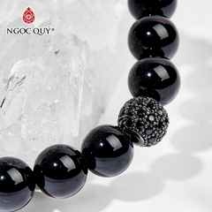Vòng tay phong thủy đá obsidian phối charm đính đá hạt 8mm