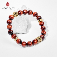Vòng tay phong thủy đá mắt hổ nâu đỏ phối charm đính đá hạt 8mm