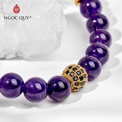 Vòng tay phong thủy đá thạch anh tím phối charm đính đá hạt 8mm