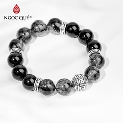 Vòng tay phong thủy đá thạch anh tóc đen phối charm cầu hạt 14mm