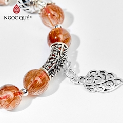 Vòng tay phong thủy đá thạch anh tóc đỏ phối charm lá hạt 8mm