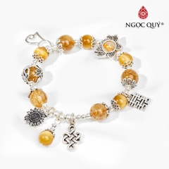 Vòng tay đá thạch anh tóc vàng phối charm bạc cao cấp