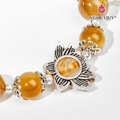Vòng tay đá thạch anh tóc vàng phối charm bạc cao cấp