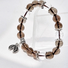 Vòng tay đá thạch anh khói phối charm bạc
