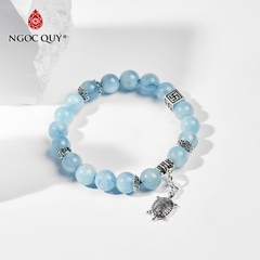 Vòng tay phong thủy đá aquamarine charm rùa hạt 6mm hợp mệnh thủy, mộc