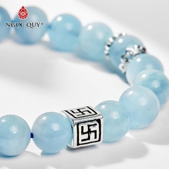 Vòng tay phong thủy đá aquamarine charm rùa hạt 6mm hợp mệnh thủy, mộc