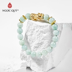 Vòng tay phong thủy đá cẩm thạch phỉ thúy charm tỳ huu mạ vàng hạt 8mm hợp mệnh hỏa, mộc