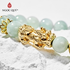 Vòng tay phong thủy đá cẩm thạch phỉ thúy charm tỳ huu mạ vàng hạt 8mm hợp mệnh hỏa, mộc