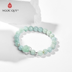 Vòng tay phong thủy đá cẩm thạch phỉ thúy charm hoa hồng hạt 8mm hợp mệnh hỏa, mộc