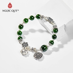 Vòng tay phong thủy đá diopside phối charm hoa vintage hạt 7mm hợp mệnh hỏa, mộc