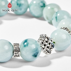 Vòng tay phong thủy đá cẩm thạch phỉ thúy charm kết đồng tâm hạt 14mm hợp mệnh hỏa, mộc