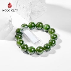 Vòng tay phong thủy nam đá ngọc bích hạt 15mm (tặng dây chuyền tỳ hưu)