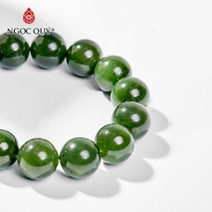 Vòng tay phong thủy nam đá ngọc bích hạt 15mm (tặng dây chuyền tỳ hưu)