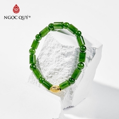 Vòng tay phong thủy đá ngọc bích đốt trúc phối charm mạ vàng