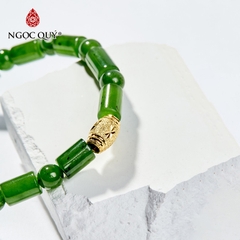 Vòng tay phong thủy đá ngọc bích đốt trúc phối charm mạ vàng