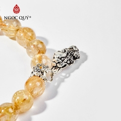 Vòng tay phong thủy đá thạch anh tóc vàng phối charm tỳ hưu và kỳ lân hạt 8mm