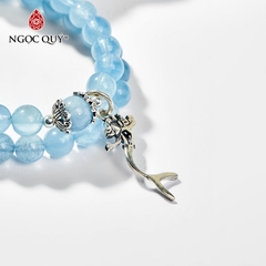Vòng tay phong thủy đá aquamarine phối charm tiên cá hạt 6mm hợp mệnh thủy, mộc mẫu VC0295