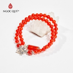 Vòng tay 2line đá mã não đỏ charm ngôi sao hạt 6mm