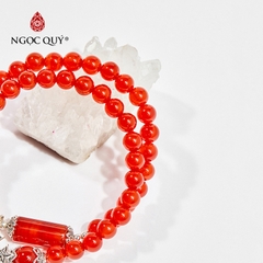 Vòng tay 2line đá mã não đỏ charm ngôi sao hạt 6mm