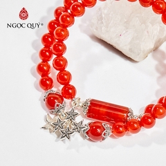 Vòng tay 2line đá mã não đỏ charm ngôi sao hạt 6mm