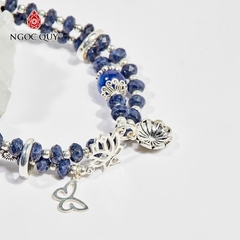 Vòng chuỗi hạt phong thủy 2 line đá sapphire charm may mắn hạt 5mm hợp mệnh thủy mộc