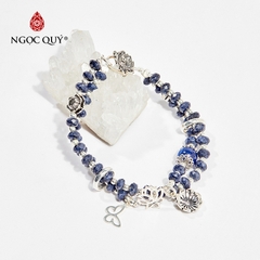 Vòng chuỗi hạt phong thủy 2 line đá sapphire charm may mắn hạt 5mm hợp mệnh thủy mộc