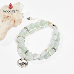 Vòng tay phong thủy đá cẩm thạch phỉ thúy charm trụ hạt 12mm hợp mệnh hỏa, mộc