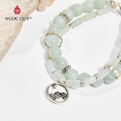 Vòng tay phong thủy đá cẩm thạch phỉ thúy charm trụ hạt 12mm hợp mệnh hỏa, mộc