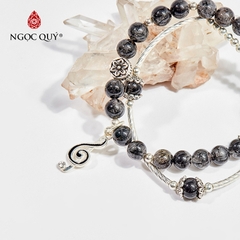 Vòng tay phong thủy 2 line đá thạch anh tóc đen hạt 6mm