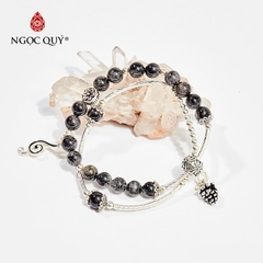 Vòng tay phong thủy 2 line đá thạch anh tóc đen hạt 6mm