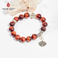 Vòng tay phong thủy đá mắt hổ nâu đỏ phối charm túi như ý