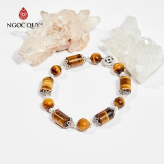 Vòng tay phong thủy đá mắt hổ vàng nâu phối charm kim tiền