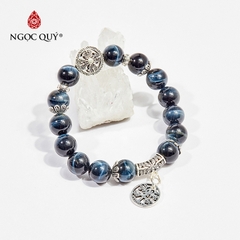 Vòng tay phong thủy đá mắt hổ xanh đen phối charm