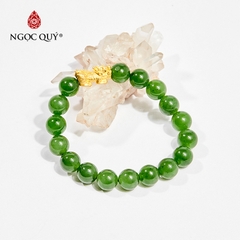 Vòng tay phong thủy đá ngọc bích phối charm tỳ hưu mạ vàng hạt 10mm