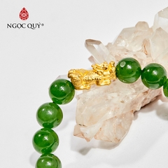 Vòng tay phong thủy đá ngọc bích phối charm tỳ hưu mạ vàng hạt 10mm