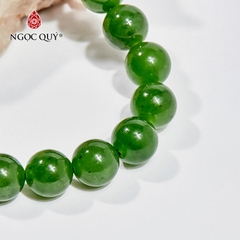 Vòng tay phong thủy đá ngọc bích phối charm tỳ hưu mạ vàng hạt 10mm