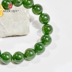 Vòng tay phong thủy đá ngọc bích phối charm tỳ hưu vàng 24k hạt 12mm