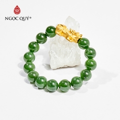 Vòng tay phong thủy đá ngọc bích phối charm tỳ hưu vàng 24k hạt 12mm