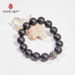 Vòng tay phong thủy đá obsidian phối charm lục tự