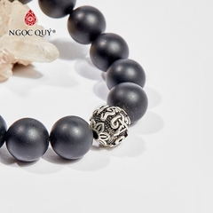 Vòng tay phong thủy đá obsidian phối charm lục tự