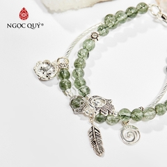 Vòng tay phong thủy 2 line đá thạch anh tóc xanh