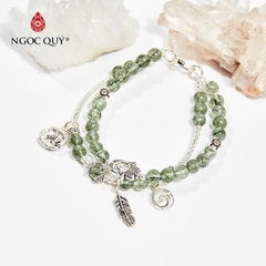 Vòng tay phong thủy 2 line đá thạch anh tóc xanh