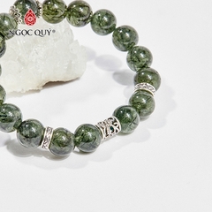 Vòng tay phong thủy đá thạch anh tóc xanh charm hoa hồng