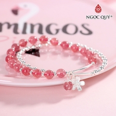 Vòng tay 2line thạch anh dâu phối charm