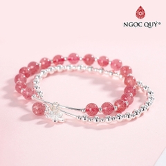 Vòng tay 2line thạch anh dâu phối charm