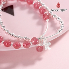Vòng tay 2line thạch anh dâu phối charm