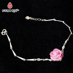 Vòng lắc bạc phối hoa mẫu đơn ruby hồng ngọc