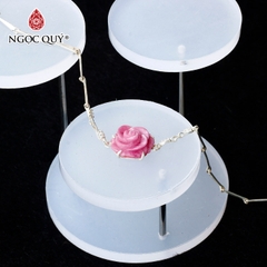 Vòng lắc bạc phối hoa mẫu đơn ruby hồng ngọc