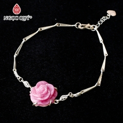 Vòng lắc bạc phối hoa mẫu đơn ruby hồng ngọc
